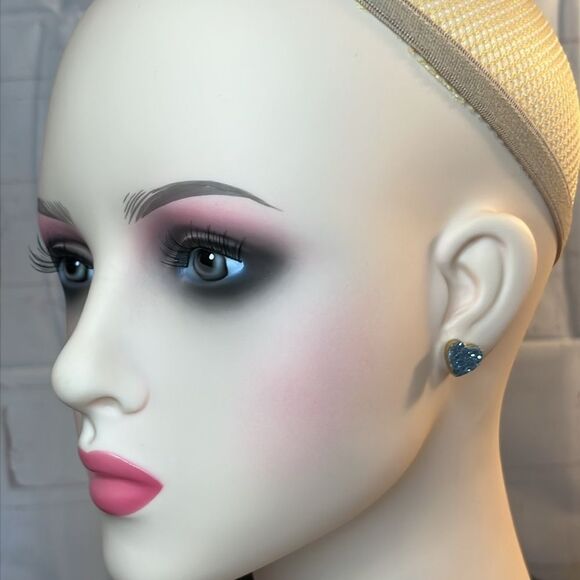 Gorgeous Titanium Druzy Heart Shaped Stud Earrings - Picture 6 of 7